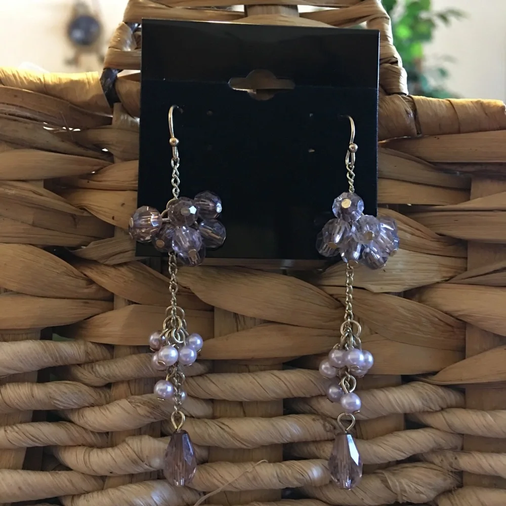 Vintage bead cluster long dangle earrings